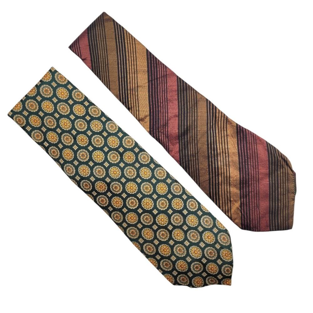 Vintage Silk Necktie Lot Medallion Foulard Striped‎ Preppy Classic Mens Style